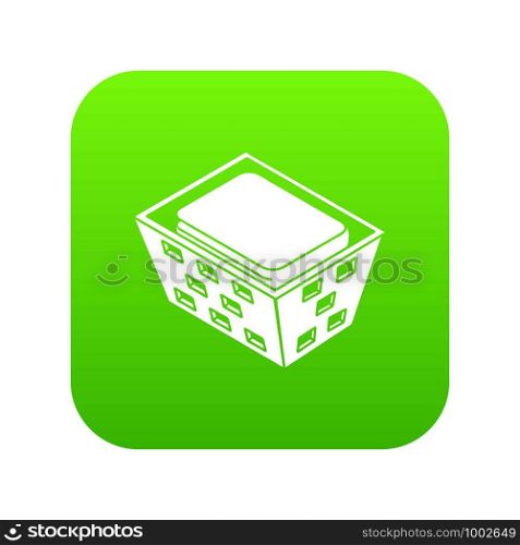 Clothes in basket icon green vector isolated on white background. Clothes in basket icon green vector