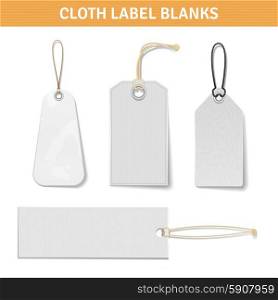 Clothes Label Tags Set. Clothes label blank white realistic tags set with title isolated vector illustration