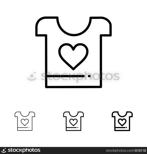 Clothes, Love, Heart, Wedding Bold and thin black line icon set