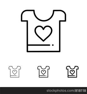 Clothes, Love, Heart, Wedding Bold and thin black line icon set