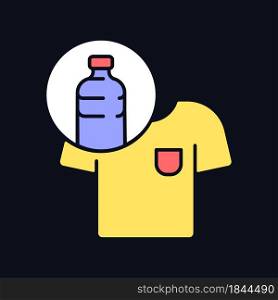 Clothes made from plastic bottles RGB color icon for dark theme. Sustainable clothing item. Eco fashion. Isolated vector illustration on night mode background. Simple filled line drawing on black. Clothes made from plastic bottles RGB color icon for dark theme