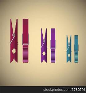 Clothes pin set on gradient background, vector illustration