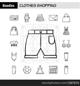 Clothes Shopping Hand Drawn Icons Set For Infographics, Mobile UX/UI Kit And Print Design. Include: Dress, Frock, Ladies, Garments, Coat, Suiting, Garments, Cloths, Eps 10 - Vector