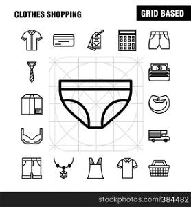Clothes Shopping Line Icons Set For Infographics, Mobile UX/UI Kit And Print Design. Include: Belt, Cloths, Holding Belt, Leather Belt, Credit Card, Eps 10 - Vector