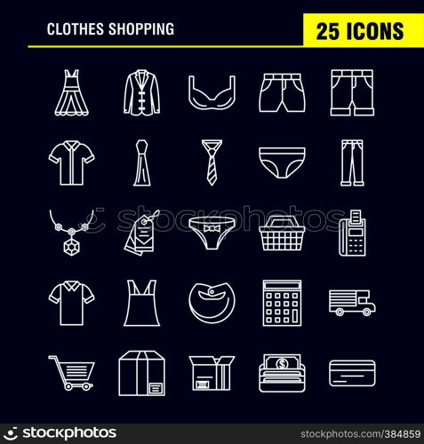 Clothes Shopping Line Icons Set For Infographics, Mobile UX/UI Kit And Print Design. Include: Belt, Cloths, Holding Belt, Leather Belt, Credit Card, Eps 10 - Vector