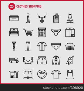 Clothes Shopping Line Icons Set For Infographics, Mobile UX/UI Kit And Print Design. Include: Belt, Cloths, Holding Belt, Leather Belt, Credit Card, Eps 10 - Vector