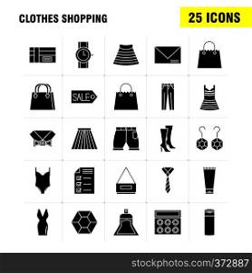 Clothes Shopping Solid Glyph Icons Set For Infographics, Mobile UX/UI Kit And Print Design. Include: Dress, Frock, Ladies, Garments, Coat, Suiting, Garments, Cloths, Eps 10 - Vector