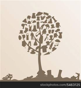 Clothes tree. Clothes on tree branches. A vector illustration