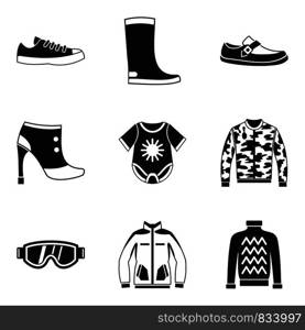 Clothing for young icon set. Simple set of 9 clothing for young vector icons for web design isolated on white background. Clothing for young icon set, simple style
