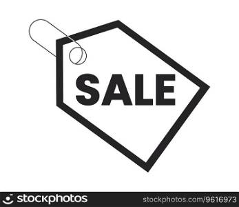 Clothing hang tag on sale black and white 2D line cartoon price tag. Black friday shopping isolated vector outline sticker sale holiday. Monochromatic flat spot illustration, retail promotion label. Clothing hang tag on sale black and white 2D line cartoon price tag