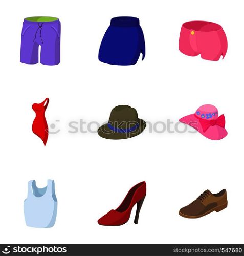 Clothing icons set. Cartoon illustration of 9 clothing vector icons for web. Clothing icons set, cartoon style