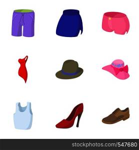 Clothing icons set. Cartoon illustration of 9 clothing vector icons for web. Clothing icons set, cartoon style