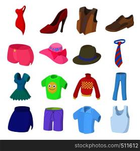 Clothing icons set in cartoon style on a white background. Clothing icons set, cartoon style