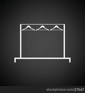 Clothing rail with hangers icon. Black background with white. Vector illustration.