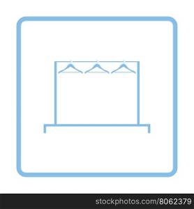 Clothing rail with hangers icon. Blue frame design. Vector illustration.
