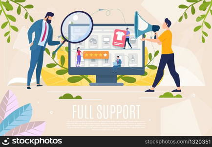 Clothing Shop or Store Customers Support Online Service Flat Vector Web Banner, Landing Page Template with Businessman, Company Leader with Magnifying Glass Searching Information Online Illustration