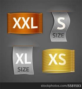 Clothing size trend sale colored label ribbon set isolated vector illustration