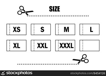 Clothing sizes labels. Clothing sizes icons. Symbols XS, S, M, L, XL, XXL. Vector illustration. Eps 10. Stock image.. Clothing sizes labels. Clothing sizes icons. Symbols XS, S, M, L, XL, XXL. Vector illustration. Eps 10.