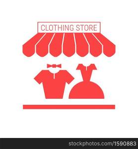 Clothing Store, Haberdashery Shop Single Flat Icon. Striped Awning and Signboard. A Series of Shop Icons. Vector Illustration.. Clothing Store, Haberdashery Shop Single Flat Icon. Striped Awning and Signboard