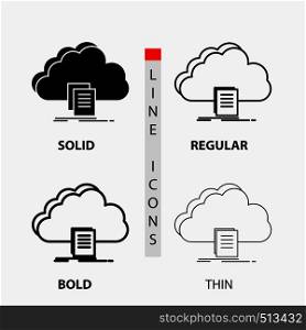 cloud, access, document, file, download Icon in Thin, Regular, Bold Line and Glyph Style. Vector illustration. Vector EPS10 Abstract Template background