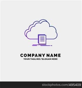 cloud, access, document, file, download Purple Business Logo Template. Place for Tagline. Vector EPS10 Abstract Template background
