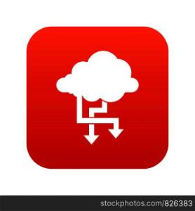 Cloud and arrows icon digital red for any design isolated on white vector illustration. Cloud and arrows icon digital red