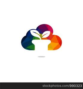 Cloud and Flower Pot Logo Design. Growth vector logo design template.