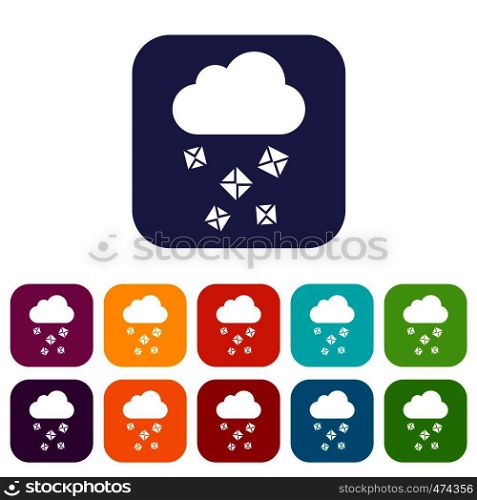 Cloud and hail icons set vector illustration in flat style In colors red, blue, green and other. Cloud and hail icons set