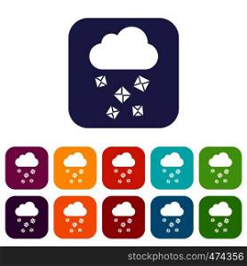 Cloud and hail icons set vector illustration in flat style In colors red, blue, green and other. Cloud and hail icons set
