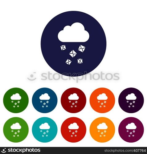 Cloud and hail set icons in different colors isolated on white background. Cloud and hail set icons