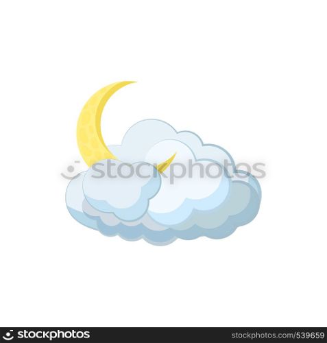Cloud and moon icon in cartoon style on a white background. Cloud and moon icon, cartoon style