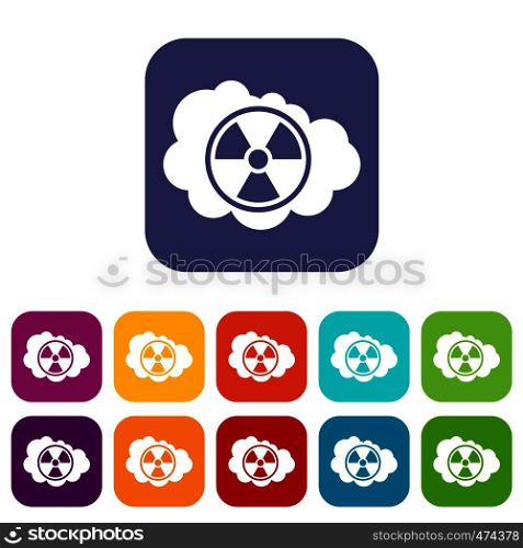 Cloud and radioactive sign icons set vector illustration in flat style In colors red, blue, green and other. Cloud and radioactive sign icons set