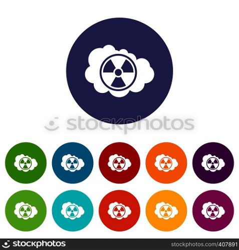 Cloud and radioactive sign set icons in different colors isolated on white background. Cloud and radioactive sign set icons