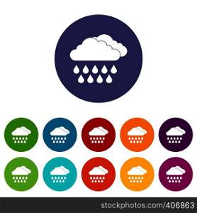 Cloud and rain set icons in different colors isolated on white background. Cloud and rain set icons