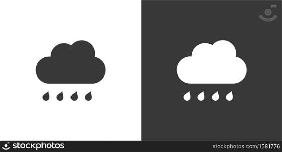 Cloud and raindrop. Isolated icon on black and white background. Weather glyph vector illustration