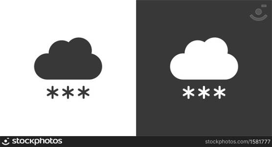 Cloud and snow. Isolated icon on black and white background. Weather glyph vector illustration