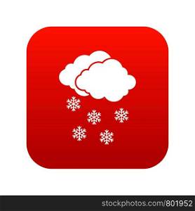 Cloud and snowflakes icon digital red for any design isolated on white vector illustration. Cloud and snowflakes icon digital red