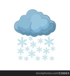 Cloud and snowflakes icon in cartoon style on a white background. Cloud and snowflakes icon, cartoon style