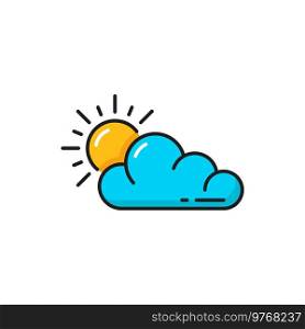 Cloud and sun, weather forecast color outline icon, day overcast vector symbol. Sunny and cloudy weather forecast pictogram or widget for climate meteorology. Cloud and sun, weather forecast color outline icon