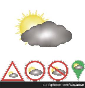 cloud and sun with light dark gradient on signs and pointer for printing or design the weather. cloud and sun