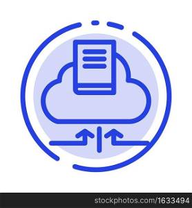 Cloud, Arrow, Book, Notebook Blue Dotted Line Line Icon