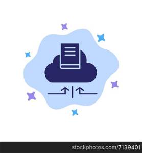 Cloud, Arrow, Book, Notebook Blue Icon on Abstract Cloud Background