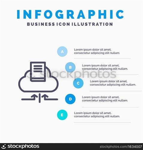 Cloud, Arrow, Book, Notebook Blue Infographics Template 5 Steps. Vector Line Icon template