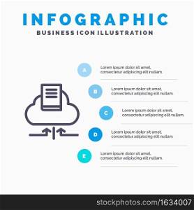 Cloud, Arrow, Book, Notebook Blue Infographics Template 5 Steps. Vector Line Icon template