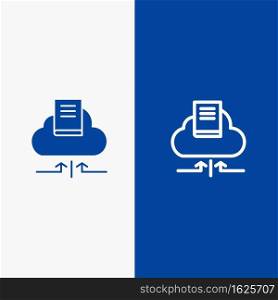 Cloud, Arrow, Book, Notebook Line and Glyph Solid icon Blue banner