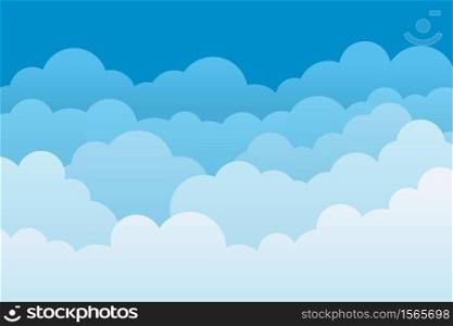 Cloud background. Sky cartoon pattern. Abstract blue heaven with layers for wallpaper. White clouds with borders. Gradient banner of nature, weather and cloudscape. Light template for backdrop. Vector. Cloud background. Sky cartoon pattern. Abstract blue heaven with layers for wallpaper. White clouds with borders. Gradient banner of nature, weather, cloudscape. Light template for backdrop. Vector.