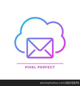 Cloud based email pixel perfect gradient linear vector icon. Online communication tools. Computing network. Thin line color symbol. Modern style pictogram. Vector isolated outline drawing. Cloud based email pixel perfect gradient linear vector icon