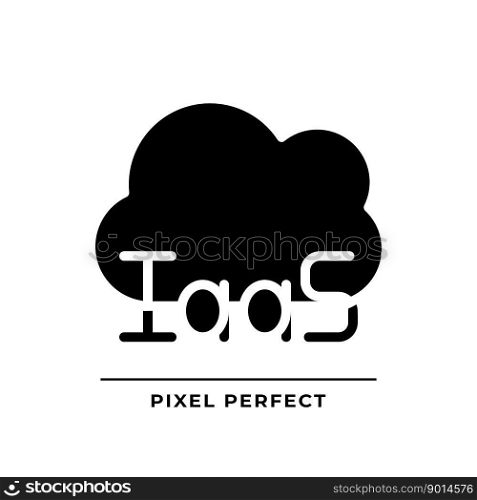 Cloud based IaaS black glyph icon. Online data storage infrastructure service. Organized information. Silhouette symbol on white space. Solid pictogram. Vector isolated illustration. Cloud based IaaS black glyph icon