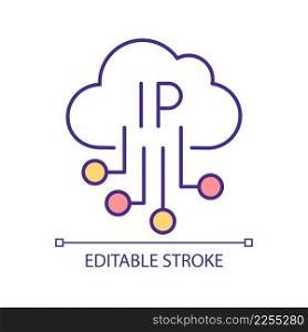 Cloud based IP network RGB color icon. Cyber space features. Connection and communication. Isolated vector illustration. Simple filled line drawing. Editable stroke. Arial font used. Cloud based IP network RGB color icon