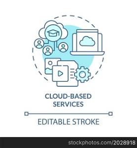 Cloud-based services blue concept icon. Virtual data storage. Public assessment to information abstract idea thin line illustration. Vector isolated outline color drawing. Editable stroke. Cloud-based services blue concept icon